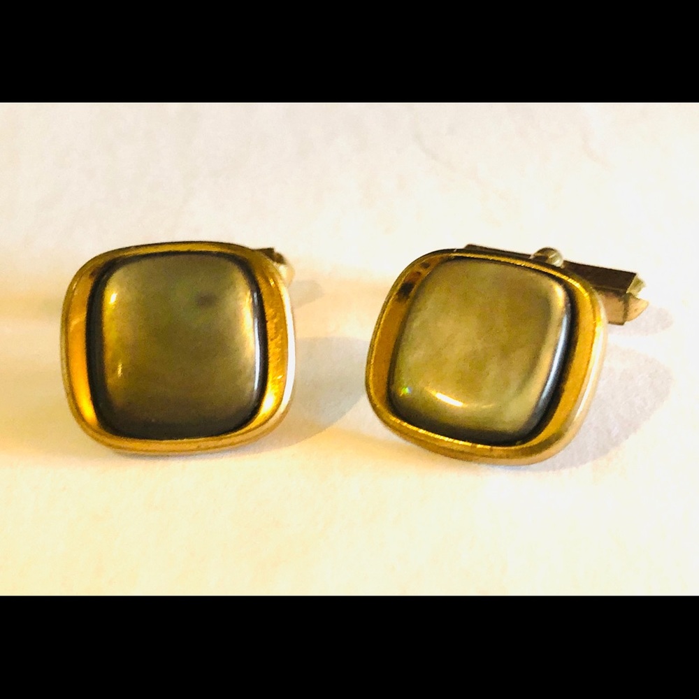 Vintage Rose Gold Filled Black MOP Cuff Links